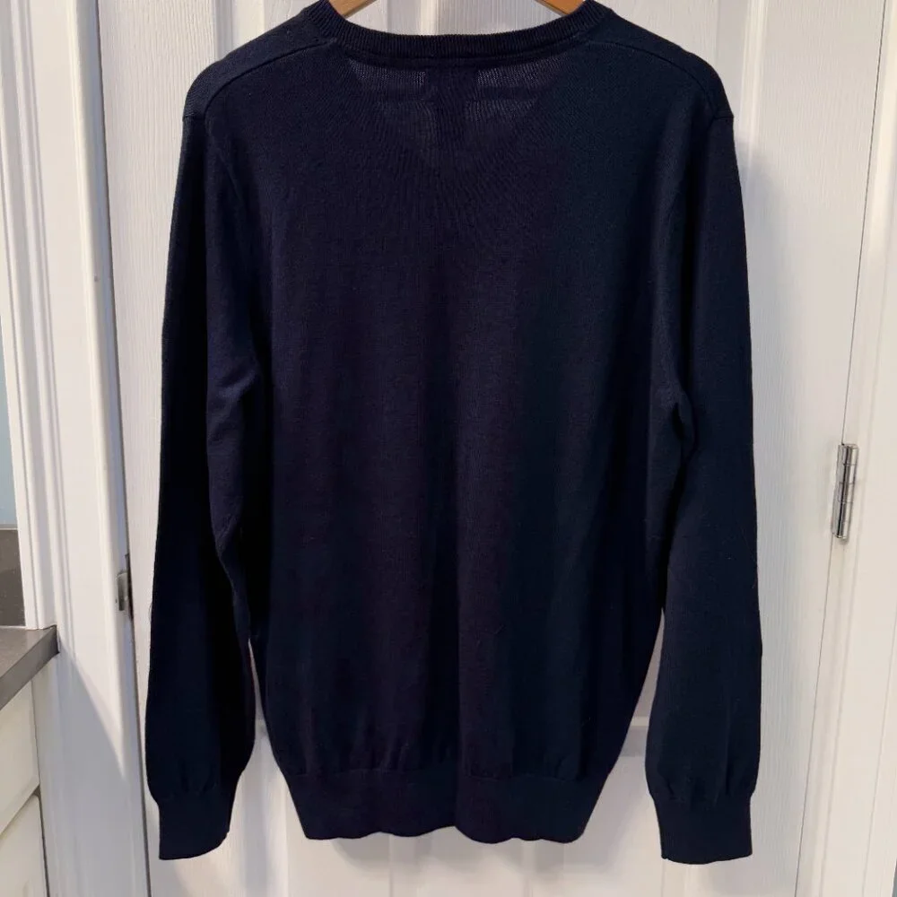L.L. Bean Dark Navy Cotton Cashmere Blend V-Neck Sweater Size Large Reg - Picture 4 of 6